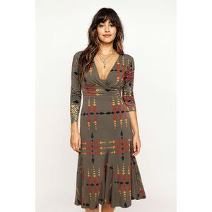 Mara Hoffman Gray Graphic Long Sleeve Silk Maxi Dress  Women's Size Medium